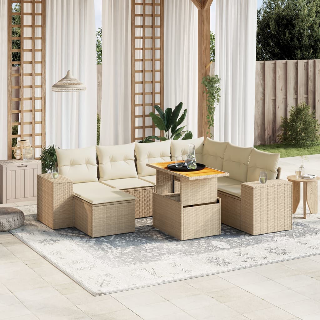 Set Divano da Giardino 8 pz con Cuscini Beige in Polyrattan