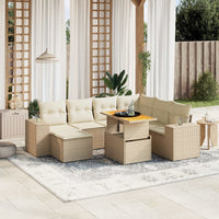 Set Divano da Giardino 8 pz con Cuscini Beige in Polyrattan