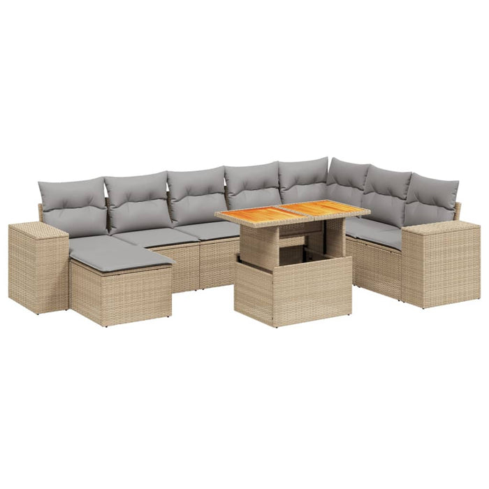 Set Divano da Giardino 9 pz con Cuscini Beige in Polyrattan