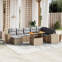 Set Divano da Giardino 9 pz con Cuscini Beige in Polyrattan