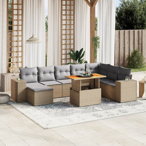 Set Divano da Giardino 9 pz con Cuscini Beige in Polyrattan