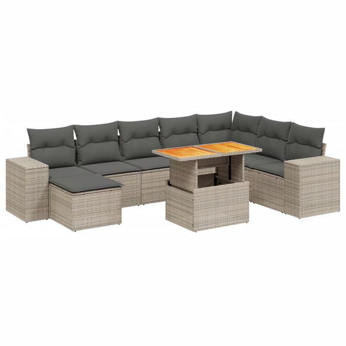 Set Divano da Giardino 9 pz con Cuscini Grigio in Polyrattan 3272775