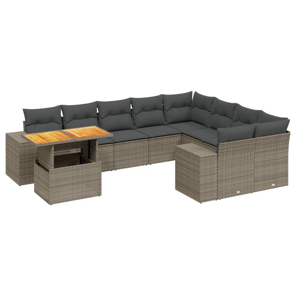 Set Divano da Giardino 10 pz con Cuscini Grigio in Polyrattan 3272803