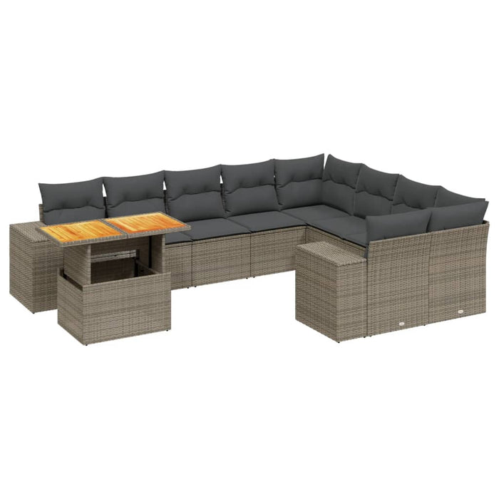 Set Divano da Giardino 10 pz con Cuscini Grigio in Polyrattan 3272803