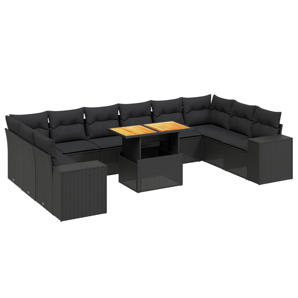 Set Divani da Giardino 11 pz con Cuscini in Polyrattan Nero