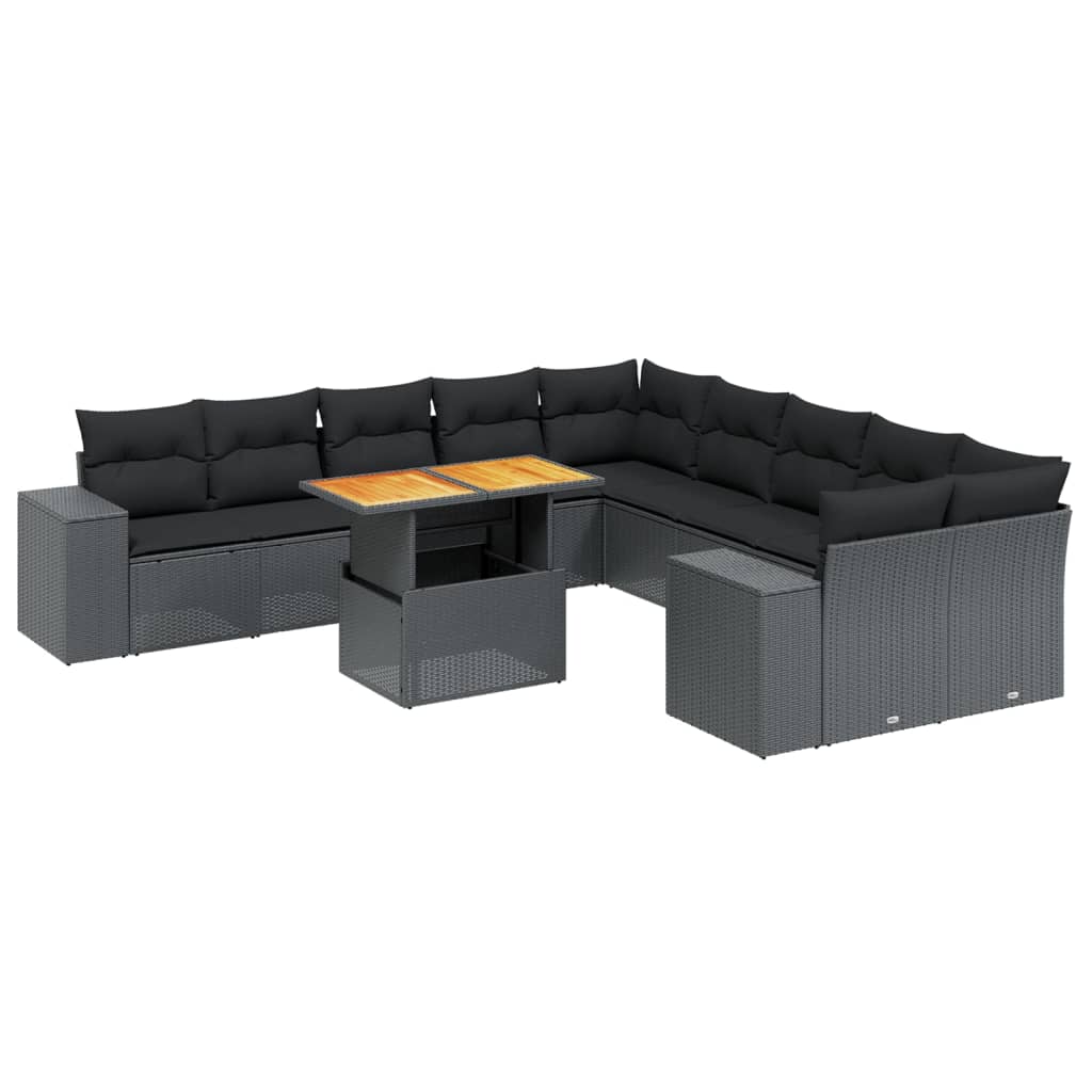 Set Divani da Giardino 11 pz con Cuscini in Polyrattan Nero