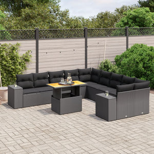 Set Divani da Giardino 11 pz con Cuscini in Polyrattan Nero