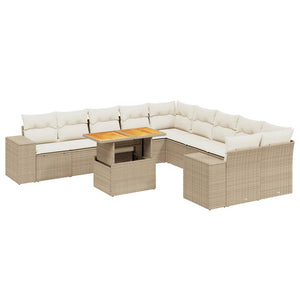 Set Divani da Giardino 11 pz con Cuscini Beige in Polyrattan 3272829