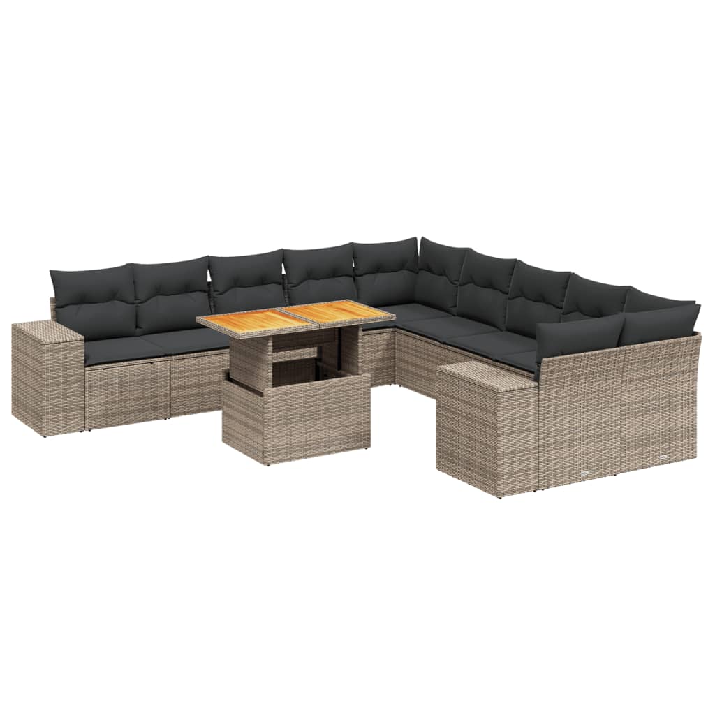 Set Divani da Giardino 11 pz con Cuscini in Polyrattan Grigio