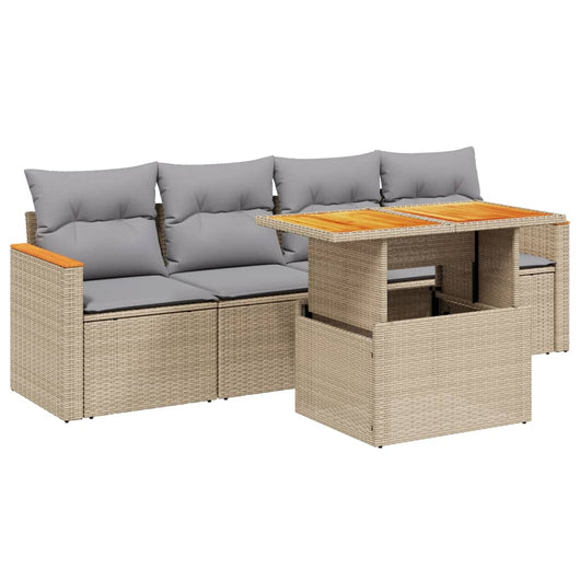 Set Divano da Giardino 5 pz con Cuscini-Sofa da Giardino-Divanetto da esterno Beige in Polyrattan 909685