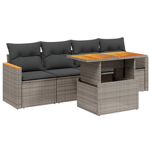 Set Divano da Giardino 5 pz con Cuscini-Sofa da Giardino-Divanetto da esterno Grigio in Polyrattan 930078