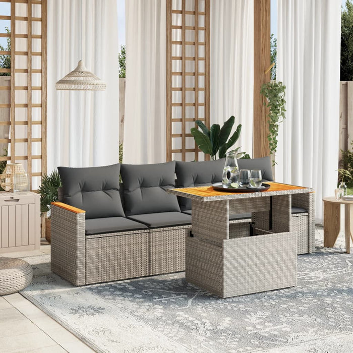 Set Divano da Giardino 5 pz con Cuscini-Sofa da Giardino-Divanetto da esterno Grigio in Polyrattan 930078