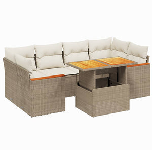 Set Divani da Giardino 7 pz con Cuscini Beige in Polyrattan