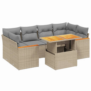 Set Divani da Giardino 7 pz con Cuscini Beige in Polyrattan