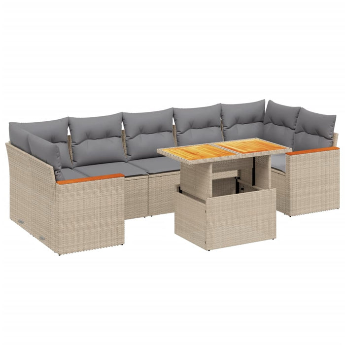 Set Divano da Giardino 8 pz con Cuscini Beige in Polyrattan