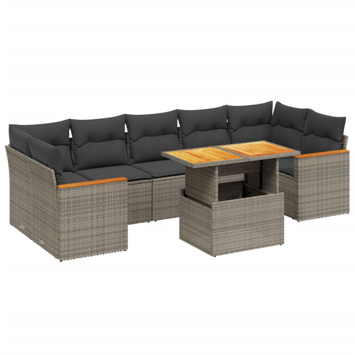 Set Divano da Giardino 8 pz con Cuscini Grigio in Polyrattan 3272992
