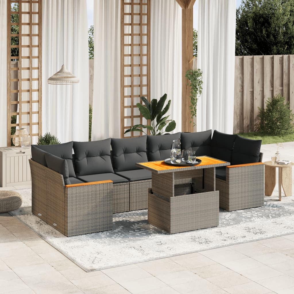 Set Divano da Giardino 8 pz con Cuscini Grigio in Polyrattan 3272992