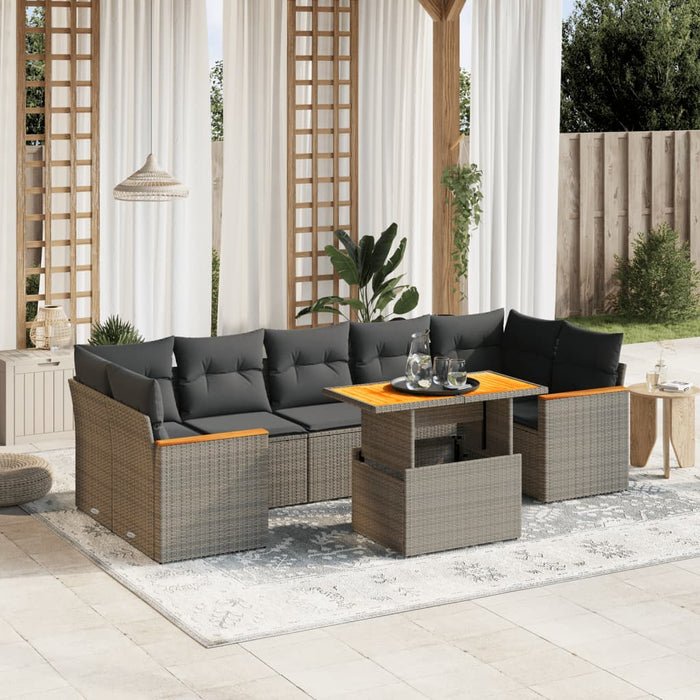 Set Divano da Giardino 8 pz con Cuscini Grigio in Polyrattan 3272992