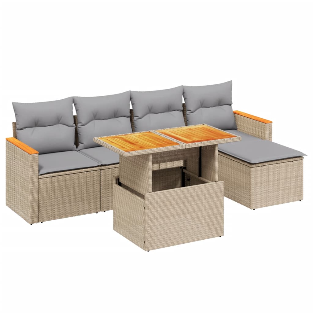 Set Divano da Giardino 6 pz con Cuscini Beige in Polyrattan 3273054