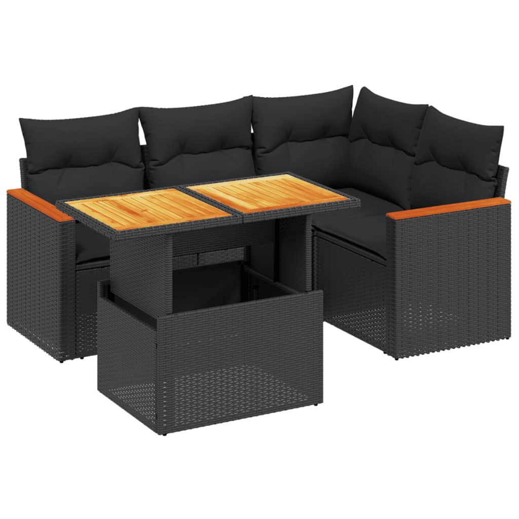 Set Divani da Giardino 5 pz con Cuscini in Polyrattan Nero
