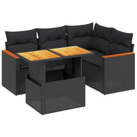 Set Divani da Giardino 5 pz con Cuscini in Polyrattan Nero