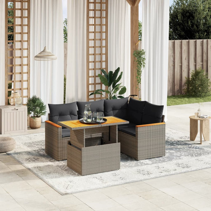 Set Divano da Giardino 5 pz con Cuscini Grigio in Polyrattan 3273062