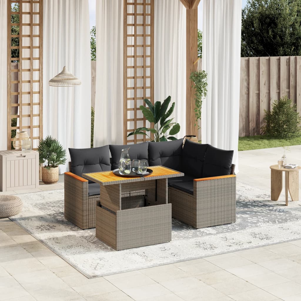 Set Divano da Giardino 5 pz con Cuscini-Sofa da Giardino-Divanetto da esterno Grigio in Polyrattan 291415