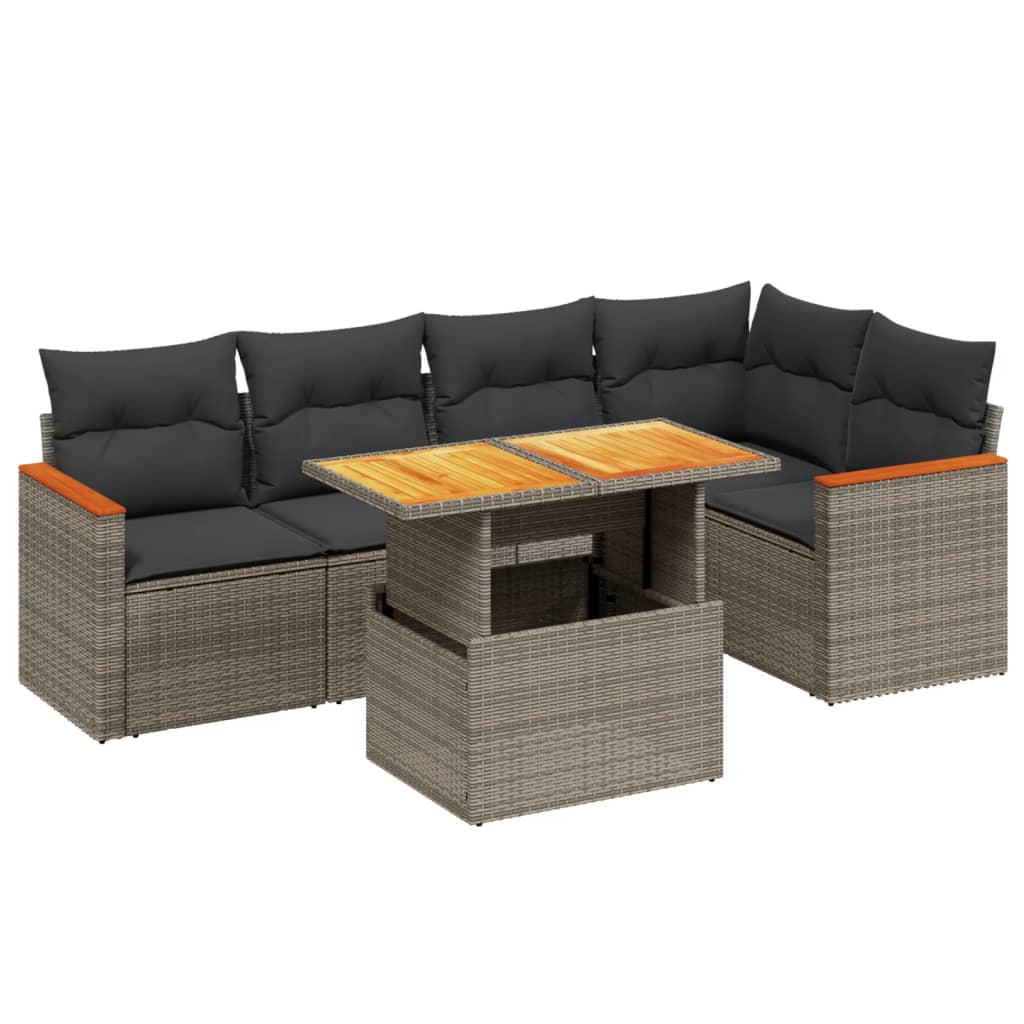 Set Divano da Giardino 6 pz con Cuscini Grigio in Polyrattan