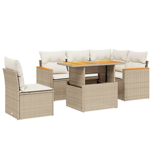 Set Divano da Giardino 6 pz con Cuscini Beige in Polyrattan