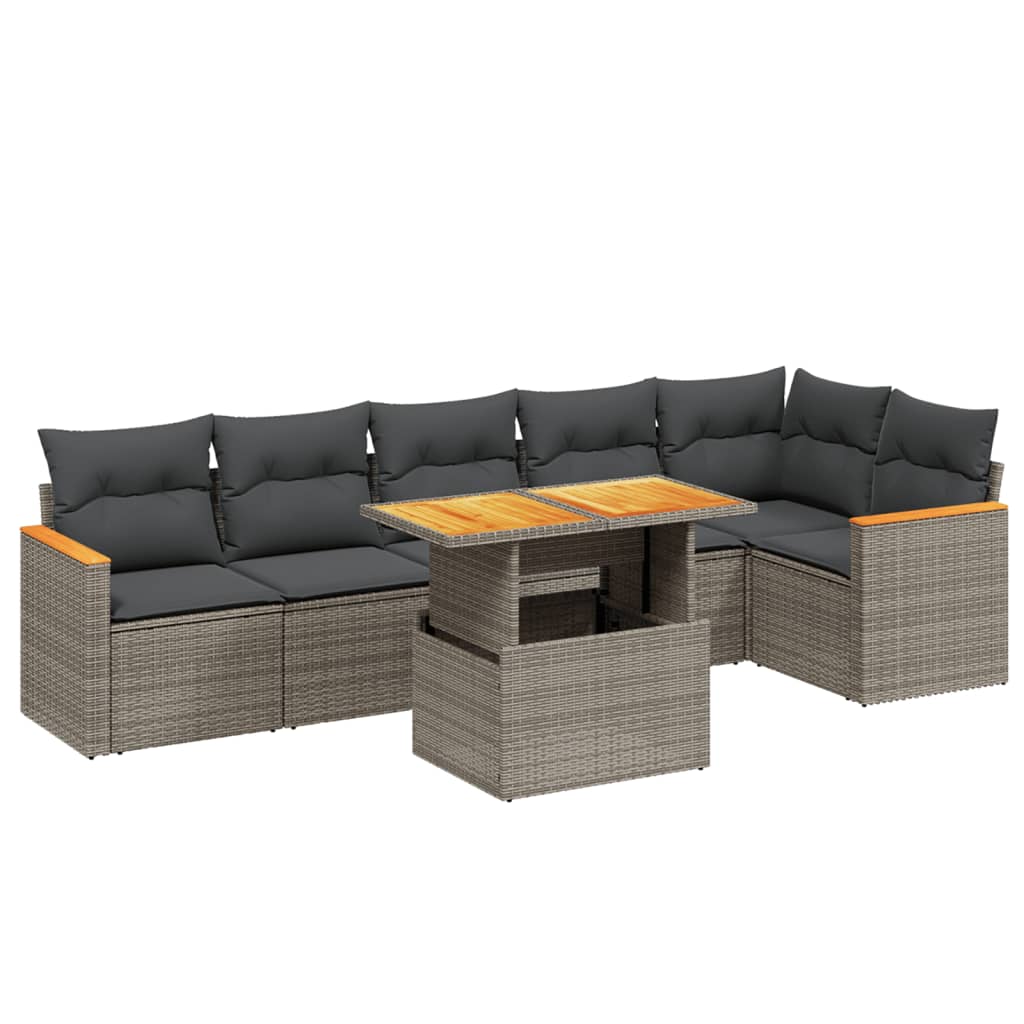 Set Divani da Giardino 7 pz con Cuscini Grigio in Polyrattan 3273090