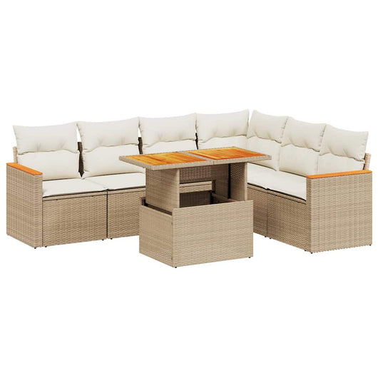 vidaXL Set Divani da Giardino 7 pz con Cuscini Beige in Polyrattan
