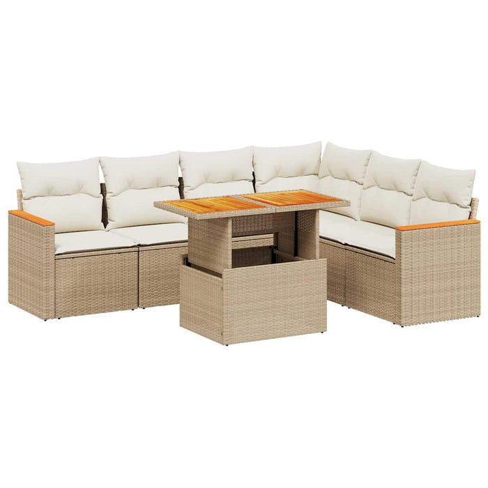 vidaXL Set Divani da Giardino 7 pz con Cuscini Beige in Polyrattan