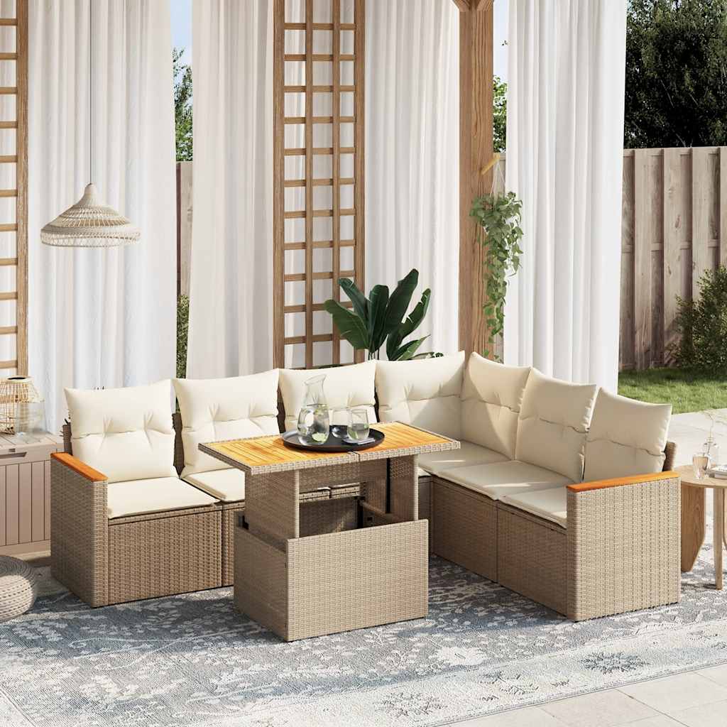 vidaXL Set Divani da Giardino 7 pz con Cuscini Beige in Polyrattan