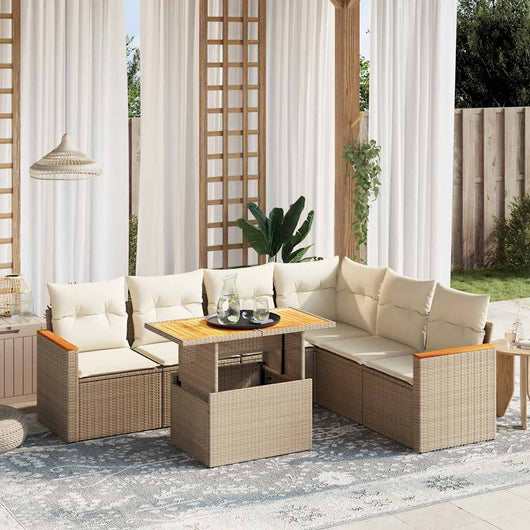 vidaXL Set Divani da Giardino 7 pz con Cuscini Beige in Polyrattan