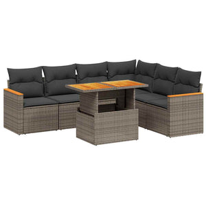Set Divani da Giardino 7 pz con Cuscini Grigio in Polyrattan