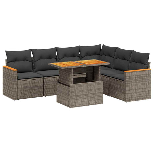 Set Divani da Giardino 7 pz con Cuscini Grigio in Polyrattan