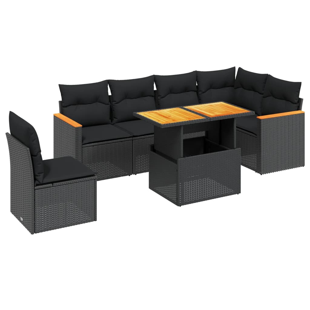 Set Divani da Giardino con Cuscini 7pz Nero Polyrattan 3273099