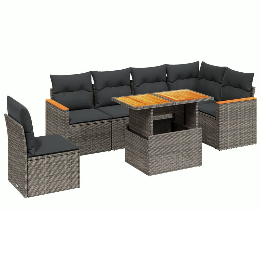 Set Divani da Giardino 7 pz con Cuscini Grigio in Polyrattan