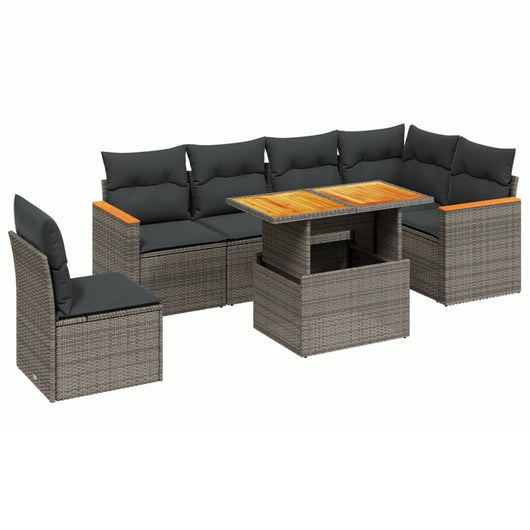 Set Divani da Giardino 7 pz con Cuscini Grigio in Polyrattan