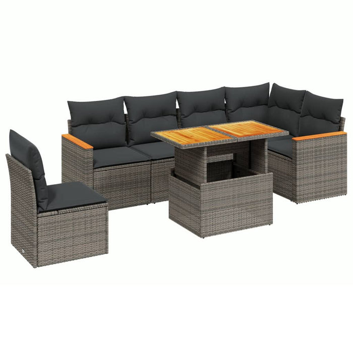 Set Divani da Giardino 7 pz con Cuscini Grigio in Polyrattan