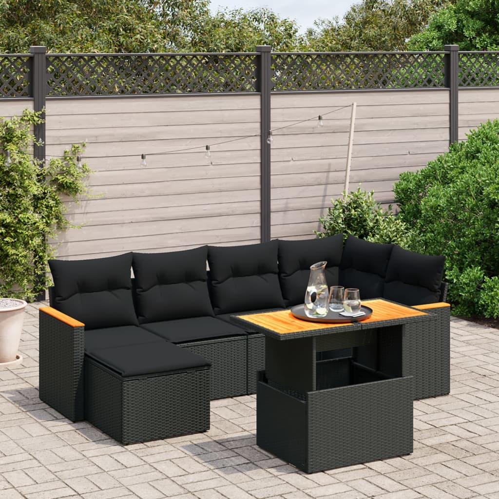 Set Divani da Giardino con Cuscini 7pz Nero Polyrattancod mxl 90329