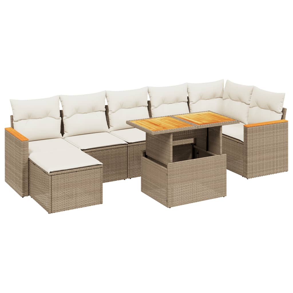 Set Divano da Giardino 8 pz con Cuscini Beige in Polyrattan
