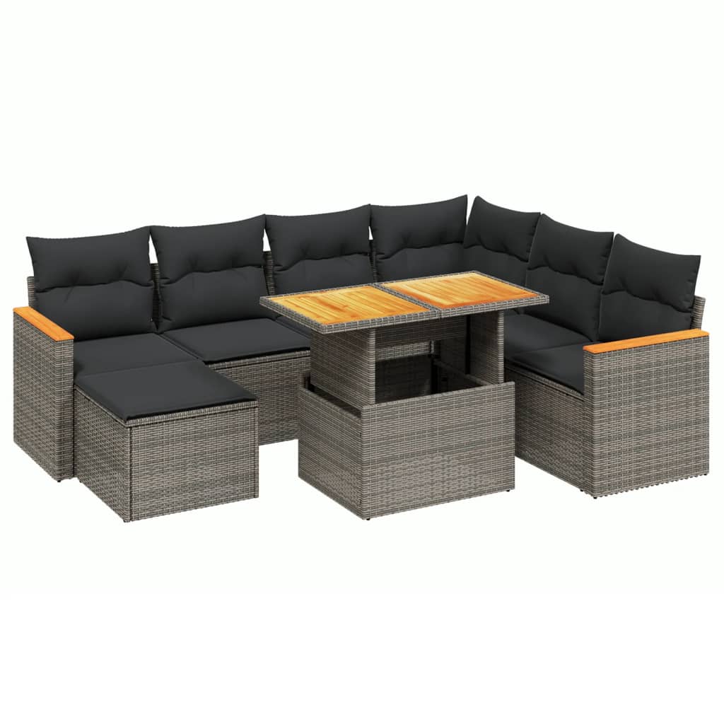 Set Divano da Giardino 8 pz con Cuscini Grigio in Polyrattan 3273195