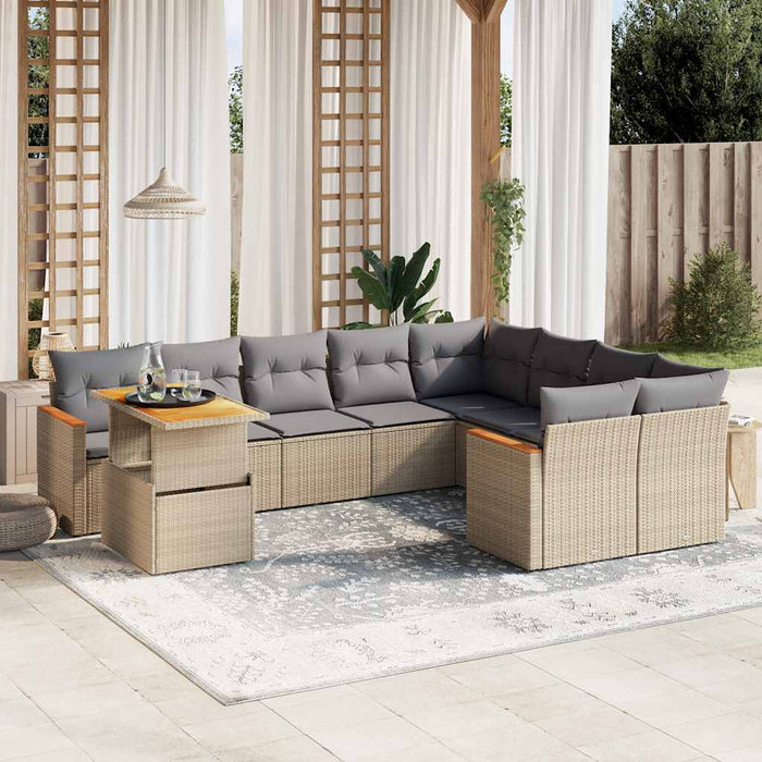 Set Divano da Giardino 10 pz con Cuscini Beige in Polyrattan