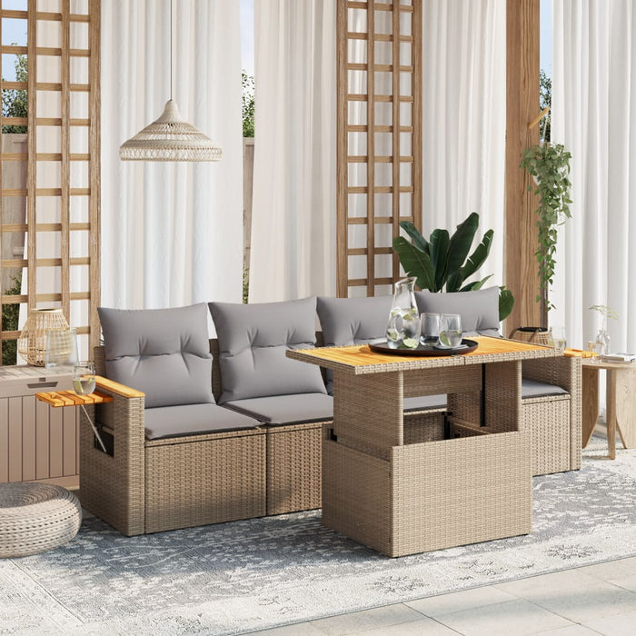 Set Divano da Giardino 5 pz con Cuscini-Sofa da Giardino-Divanetto da esterno Beige in Polyrattan 569416