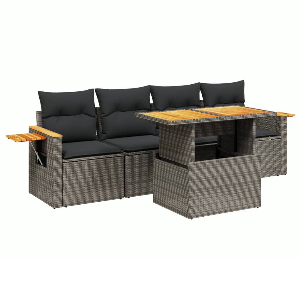 Set Divano da Giardino 5 pz con Cuscini-Sofa da Giardino-Divanetto da esterno Grigio in Polyrattan 775973