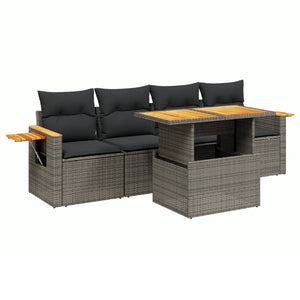 Set Divano da Giardino 5 pz con Cuscini-Sofa da Giardino-Divanetto da esterno Grigio in Polyrattan 775973
