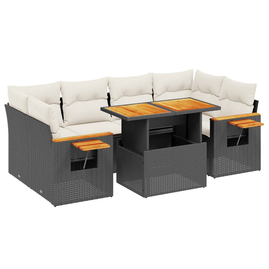 Set Divani da Giardino con Cuscini 7pz Nero Polyrattan