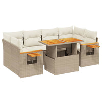 Set Divani da Giardino 7 pz con Cuscini Beige in Polyrattan