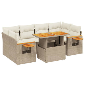 Set Divani da Giardino 7 pz con Cuscini Beige in Polyrattan